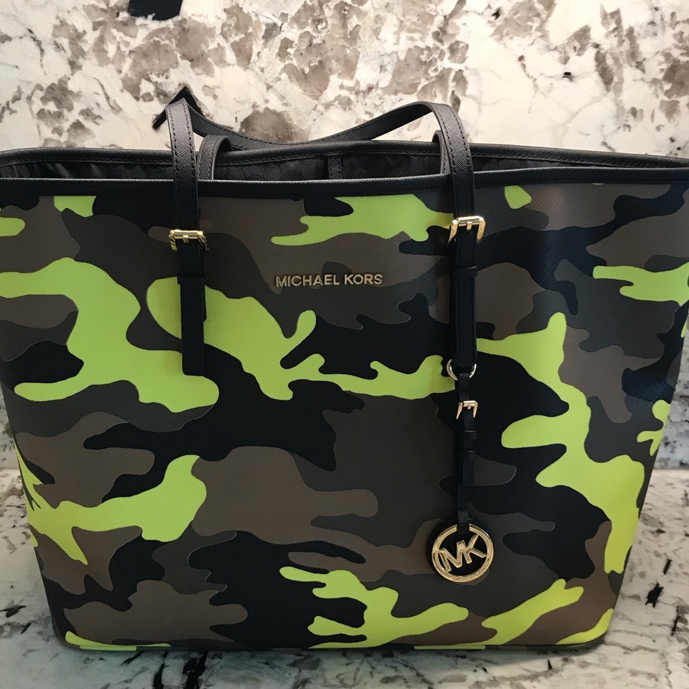 Michael Kors Neon Camo Saffiano Leather Tote